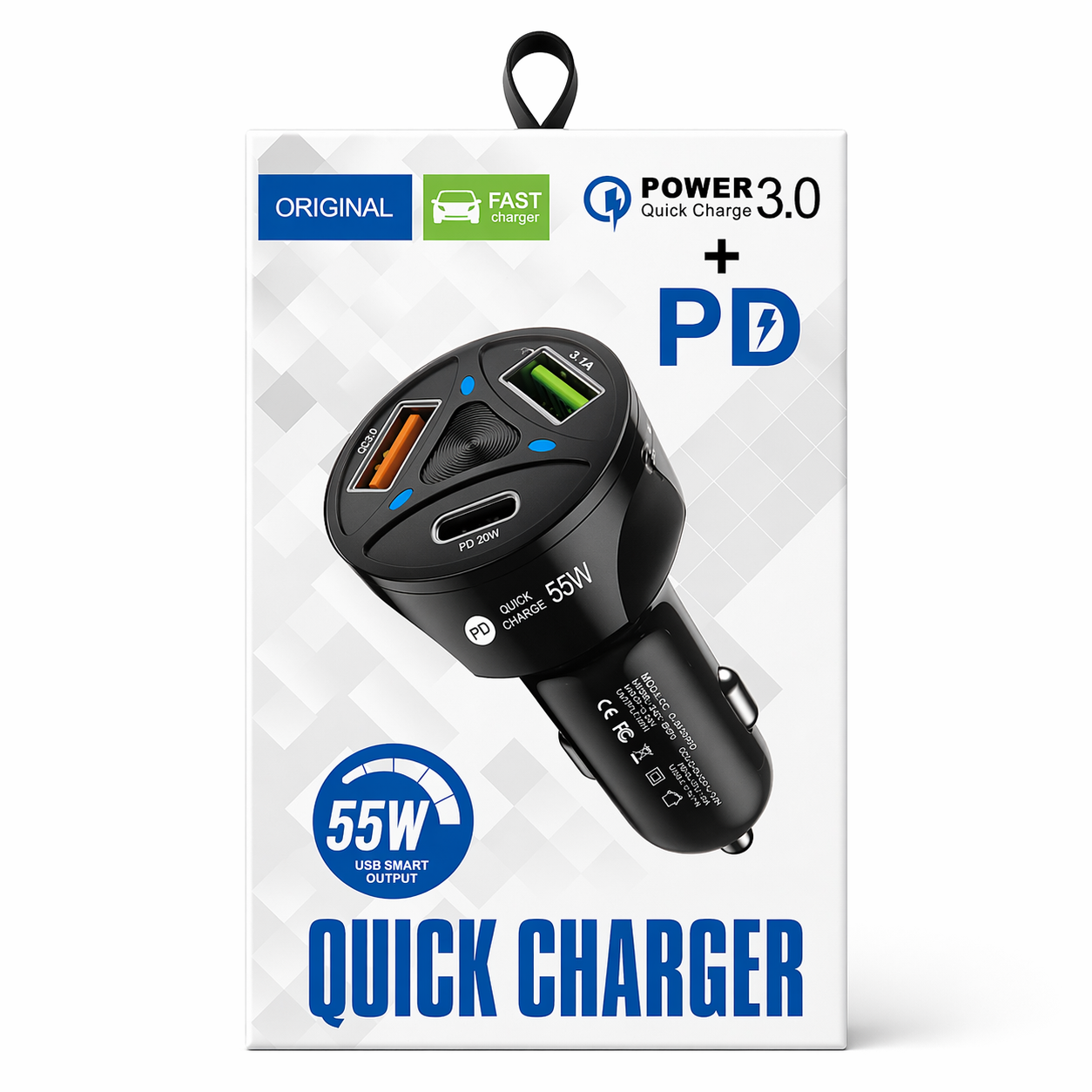 55W Auto Schnellladegerät (QC 3.0 & PD) Kopie